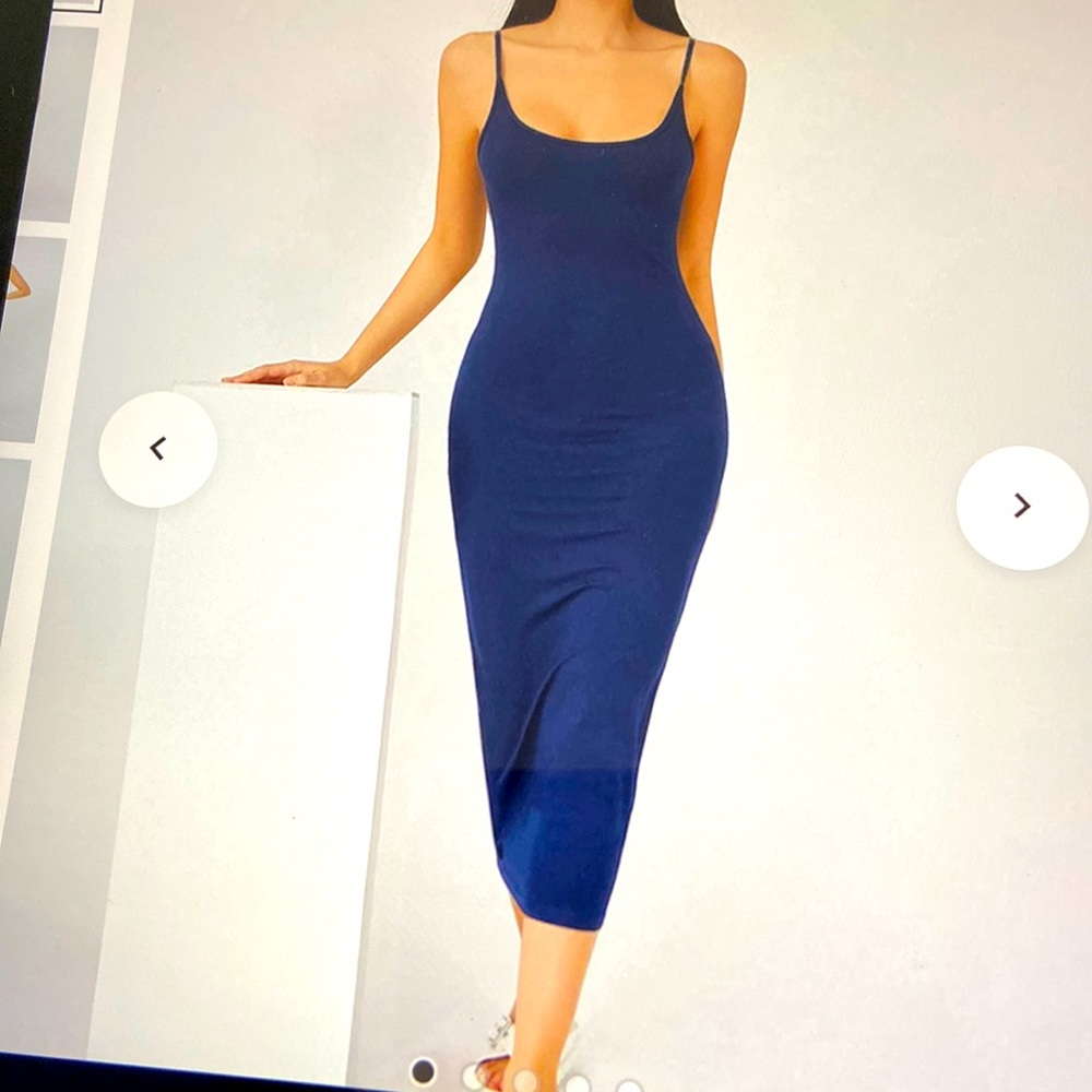 Shein basics solid Cami body con dress navy blue medium